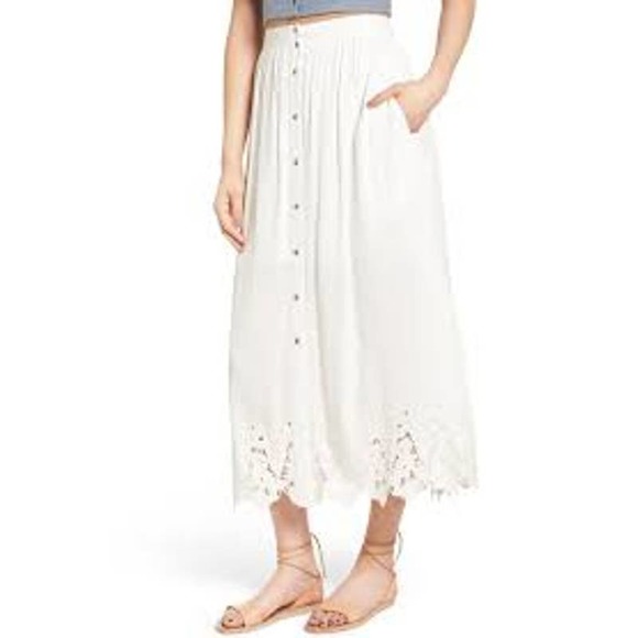Astr Dresses & Skirts - New! ASTR The Label High Waist Button Maxi A-Line Skirt Crochet White Size M
